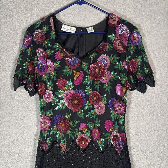 Laurence Kazar NY Size S‎ Silk Dress Sequins Art Deco Glam Hollywood Gatsby 20s - Picture 2 of 16